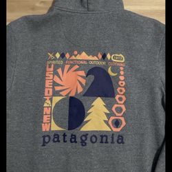 Patagonia Uprisal Full Zip Hoodie Men’s Medium Gray Graphic Back STY39662