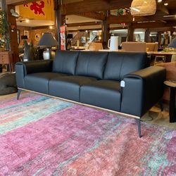 Top Grain Black Mod Leather Sofa
