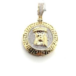 10k Diamond Jesus Pendant W/ Greek Key .25ctw 4.7 Grams