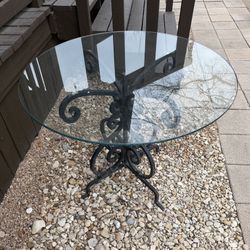 Vintage Glass Table w/ Wrought Iron Base