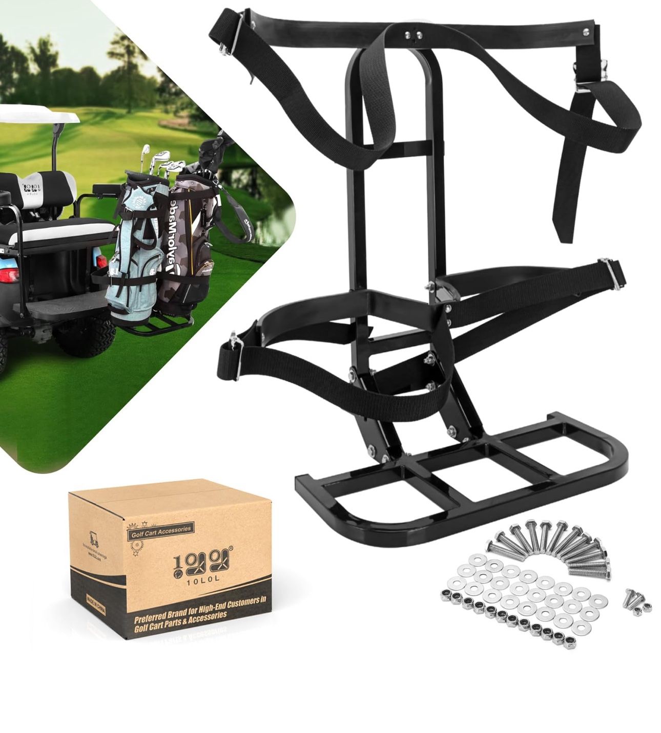 10L0L Universal Golf Cart Bag Holder Rack for Yamaha, EZGO, Club Car Rear Seat Grab Bar, Don't Occupy The Back Seat Space, No Drilling Required, Fits