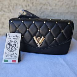 Valentino Orlandi Black Gold Studded Crossbody Bag with Coin Bag- MSRP $380