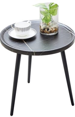 Black Side Table, Round End Table for Living Room Bedroom Balcony and Small Spaces with Metal Legs