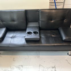 Black Leather Futon Couch 