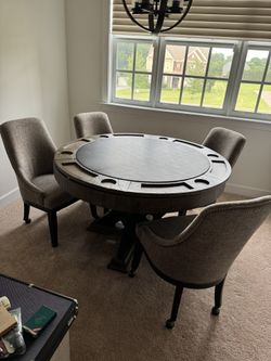 Game Table With 4 Rolling Chairs For Sale