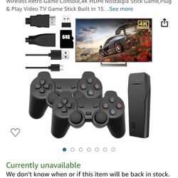 Wireless Retro Game Console,4K HDMI Nostalgia Stick Game,Plug & Play Video TV Game Stick Built in 15000+ Games(64G) 9 Emulators,Dual 2.4G Wireless Con