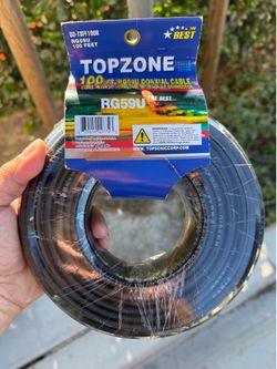 Brand New TOPZONE 100FT RG59U Coaxial Cable with Gold Plated F-Connectors for TV VCR New