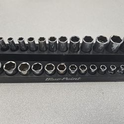 Snap On 1/4 Socket Set Shallow And Deep 4-15mm In Blue Point Magnetic Tray