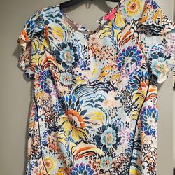 Womens Sheer Floral Flower Flowers Blouse Shirt Size Medium Sunny Leigh Work Attire Short Sleeved