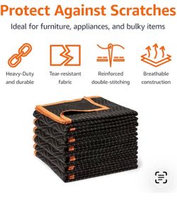 Amazon Basics Reinforced Tear-Resistant Moving Blankets, 72" × 40", Black, 6-Pack