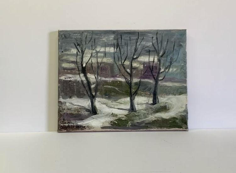 Original Oil Painting Armenian Artist A. Laura Winter Landscape Ashkenaz 11x14”