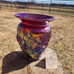 Frank FENTON Vase In Ruby Red Carnival 