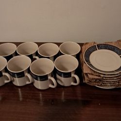 Set of eight coffee Cups and sauces