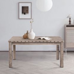 Rustic Farmhouse Dining Table, Rectangular Kitchen Table with Wood Legs, Nailhead Accents, Charming Dining Hub for Kitchen or Breakfast Nook