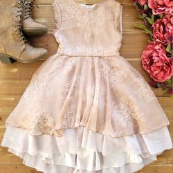 SIZE 6 GIRLS BLUSH & GOLD CAMEO JACQUELINE HIGH LOW HOLIDAY/SPECIAL OCCASION DRESS **BRAND NEW W/TAGS**