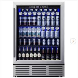 23.5 in. Single Zone 180-Cans Freestanding/Built-in Beverage Refrigerator Cooler Fridge in Black, and Reversible Door