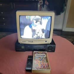 Sylvania 13" CRT TV For Gaming With Remote And Mitsubishi VCR VHS Player
