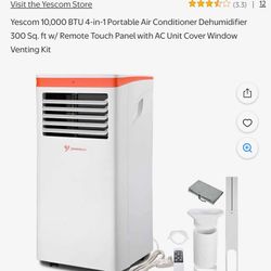10,000 BTU 4-in-1 Portable Air Conditioner Dehumidifier 300 Sq. ft w/ Remote Touch Panel with AC Unit Cover Window Venting Kit