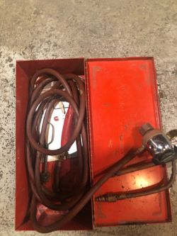 Three pipe wrenches, rigid torch, 2” & 1 1/2” tap, one new Chicago Faucet single port faucet & one used (not sure of mfg) one air switch ( missing pus