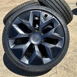 4x OEM Tesla Model X 22” Machina Wheels Black Rims Pirelli AS 100% W/ CAPS 265/35r22 & 285/35r22