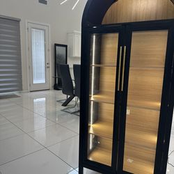 Arched Storage Display Cabinet case black bookcase bar elegant modern new glass doors furniture home