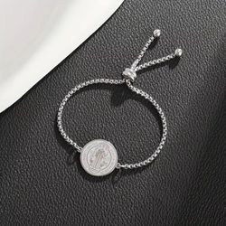 1pc Stainless Steel Saint Benedict Cross Bracelet Adjustable Silvery