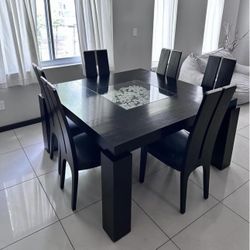 black solid wood 6 chair dining table