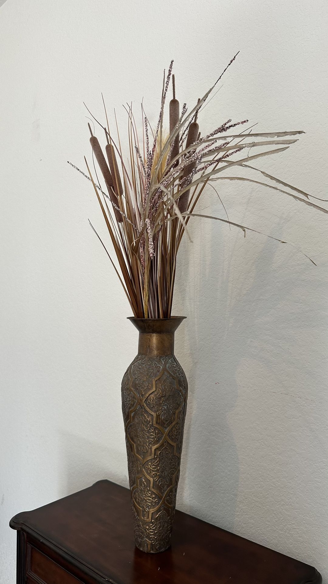 Vintage Brass Vase with Fall Leaves β 25β Tall