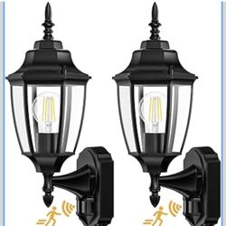 Outdoor Wall Sconce, 2 Pack Dusk to Dawn Motion Sensor Light Fixtures, Exterior Aluminum Waterproof Porch Lights for Patio Front Door Garage