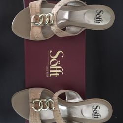Sofft Cork & Gold Wedge Sandals
