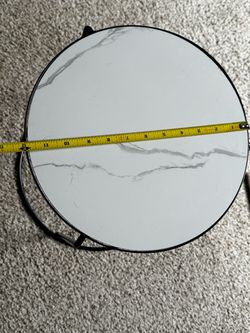 Round Marble-Top Tray with Black Metal Frame