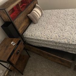 Twin Bed Frame + Mattress + Nightstand – Clean, Ready to Use
