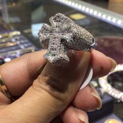 Sterling Silver Mossenite Big Diamond Ring Men’s 3d Style Available In Stock..