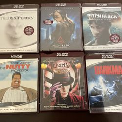 Lot of 6 HD DVD Movies.  Three New - Aeonflux, The Frighteners, Pitch Black and three used - The Nutty Professor, Charlie and the Chocolate Factory, a