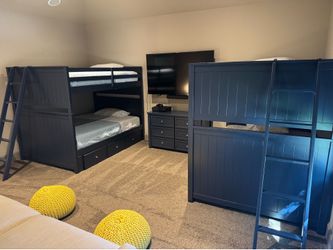 Blue bunk beds and dresser