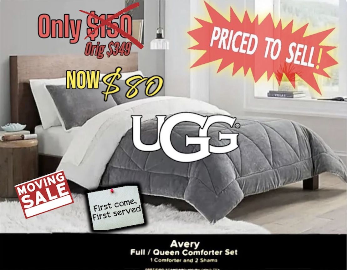 UGG® Avery 3-Piece Reversible Full/Queen Comforter Set in Seal Grey PAID $349 New