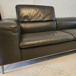MADE IN ITALY  Modern Brown  Leather Sofa with Chrome Legs