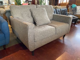 ASHLEY FURNITURE Danra Jute Gray MCM Style Loveseat
