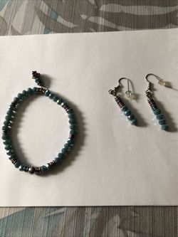 Blue Bead Bracelet With Matching Earrings