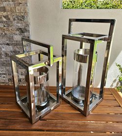 Z Gallery Set of 2 Large Metal & Glass Hurricanes
