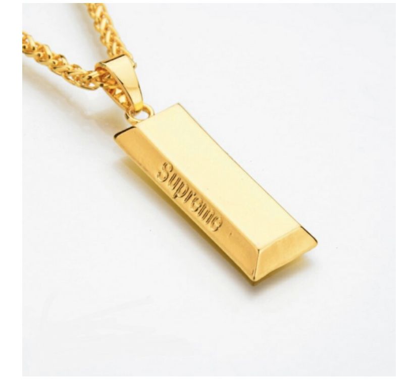 Supreme gold bar necklace