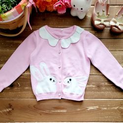 2T-3T PINK BUNNY SCALLOPED COLLAR CARDIGAN SWEATER