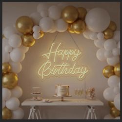 Happy Birthday Neon Sign, 22x16.9in LED Dimmable Warm White