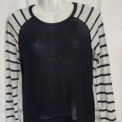 Rue21 Womens Black Striped Slevee Size M T-Shirt Top Long Sleeve