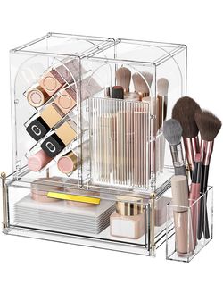 Premium Makeup Organizer with Adjustable Compartments, Spacious Drawers for Cosmetics and Brushe