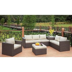 BROWN BEIGE FAUX RATTAN SECTIONAL SOFA OTTOMAN STORAGE OUTDOOR PATION SET