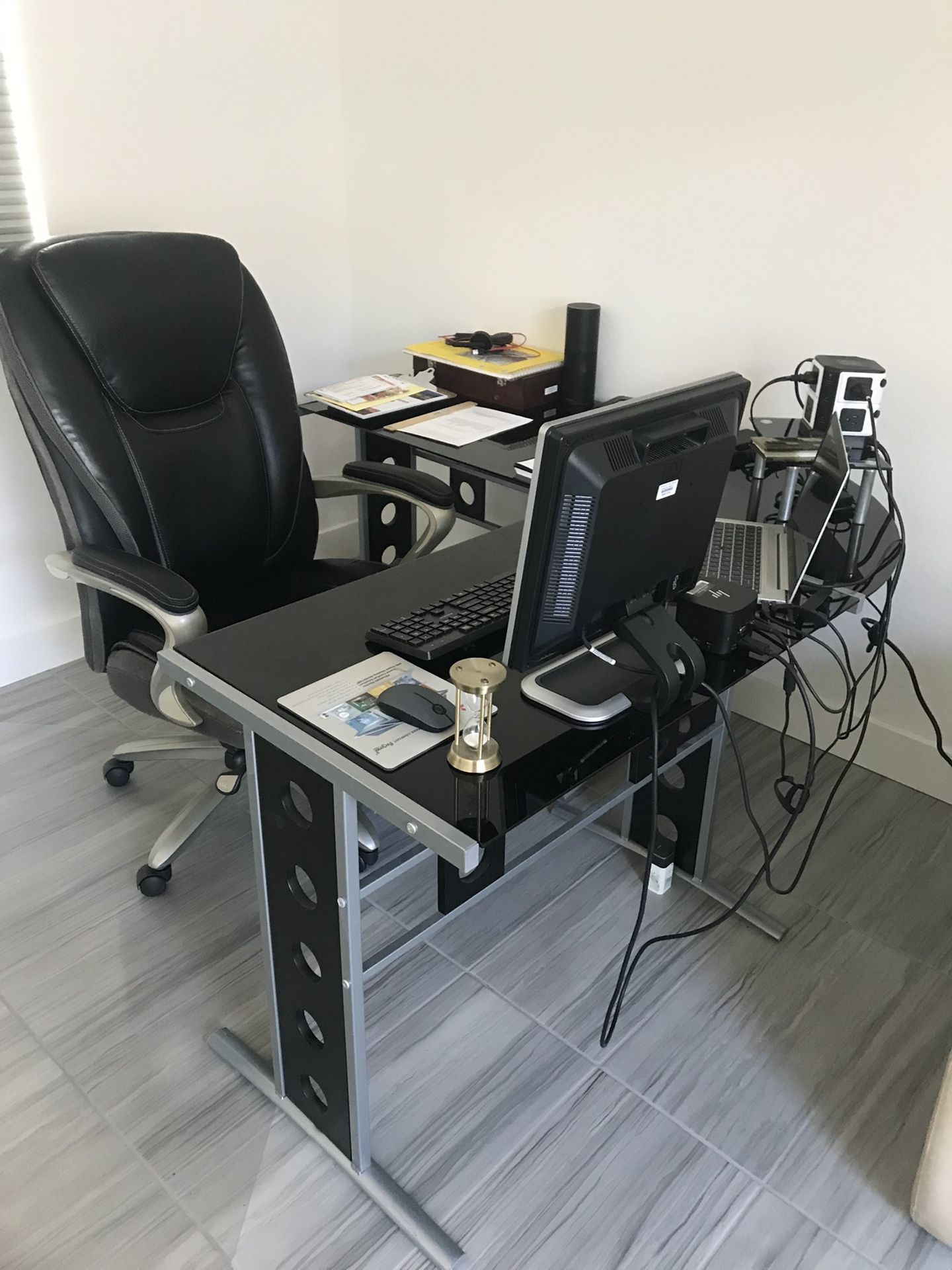 Black Glass L Shape Office Desk