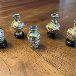 Collection of Miniature Vintage Chinese Cloisonné Vases (2” Tall)