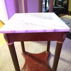 Small Marble And Wood Vintage Table