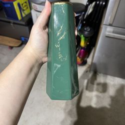 12 8” Tapered Green And Gold Vases